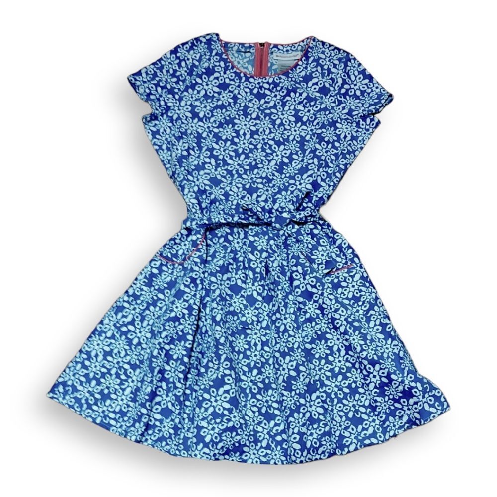 American Girl Blue and White Corduroy Print Dress with Pockets NWOT Size Kids 16